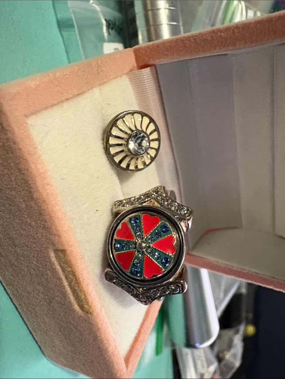 Silver-Sterling Enamel Sz 9 with Red Jewel Pop Kameleon Accents 38A